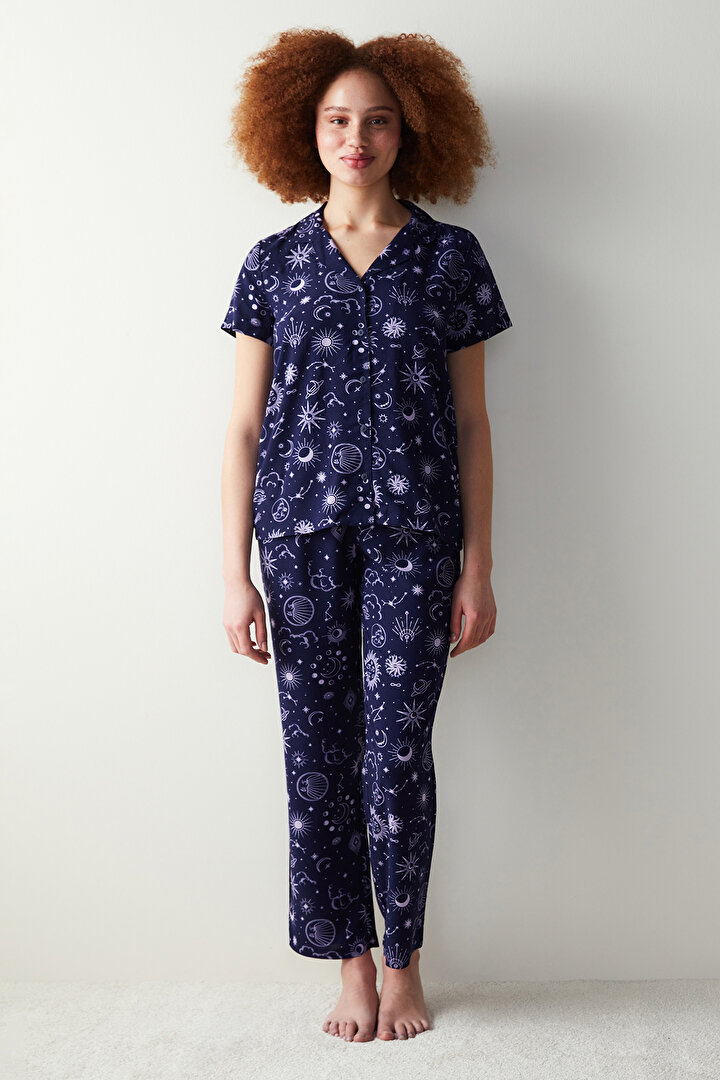 Zodiac Printed Shirt Pants Pyjamas Set - 1