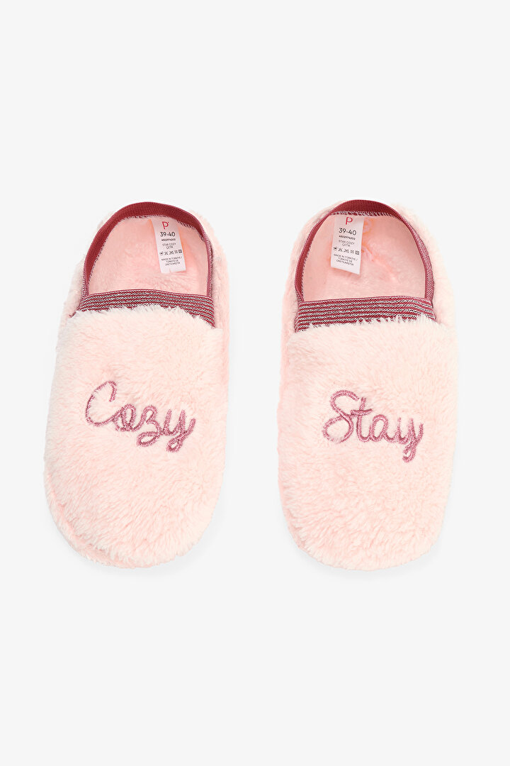 Açık Pembe Star Cozy Sloganlı Nakış Detaylı Ev Çetiği - 1