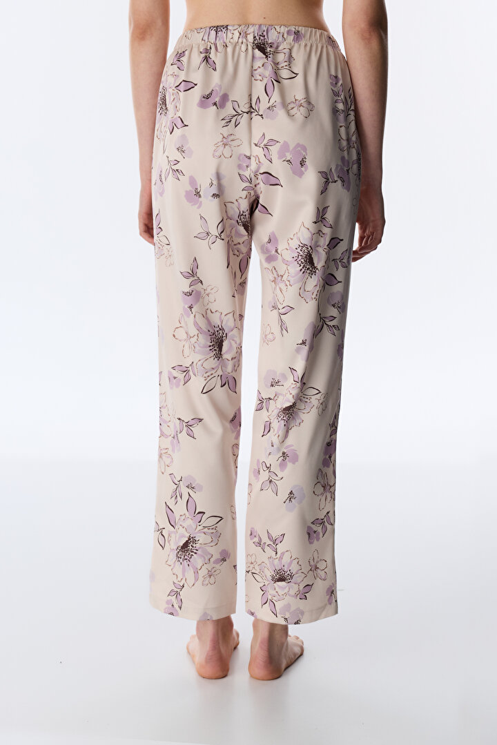 Pastel Bej Petal Saten Pantolon Pijama Altı - 2