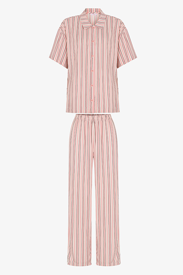 Sleep Mode Striped Short Sleeve Shirt & Trouser Pyjama Set - 1