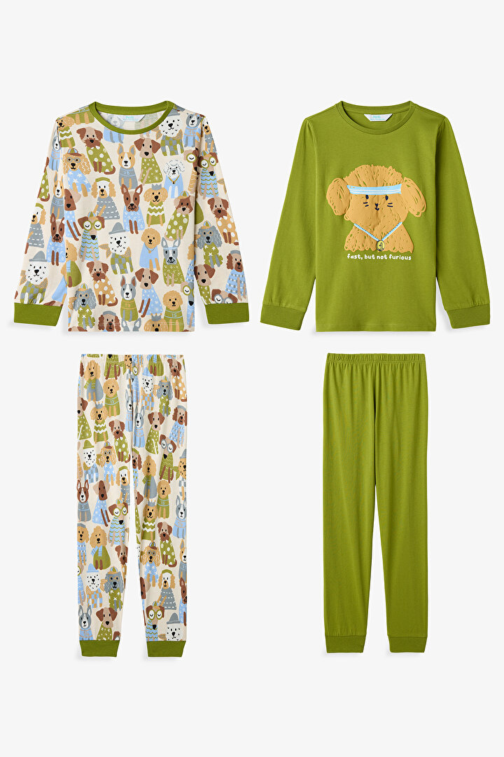 Yağ Yeşili Erkek Çocuk Runner Dog 2'li Pijama Takımı - 1