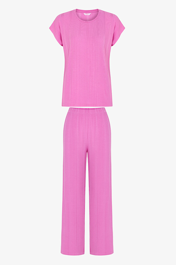 Lilac Flora Short Sleeve Pyjama Set with Trousers - 1