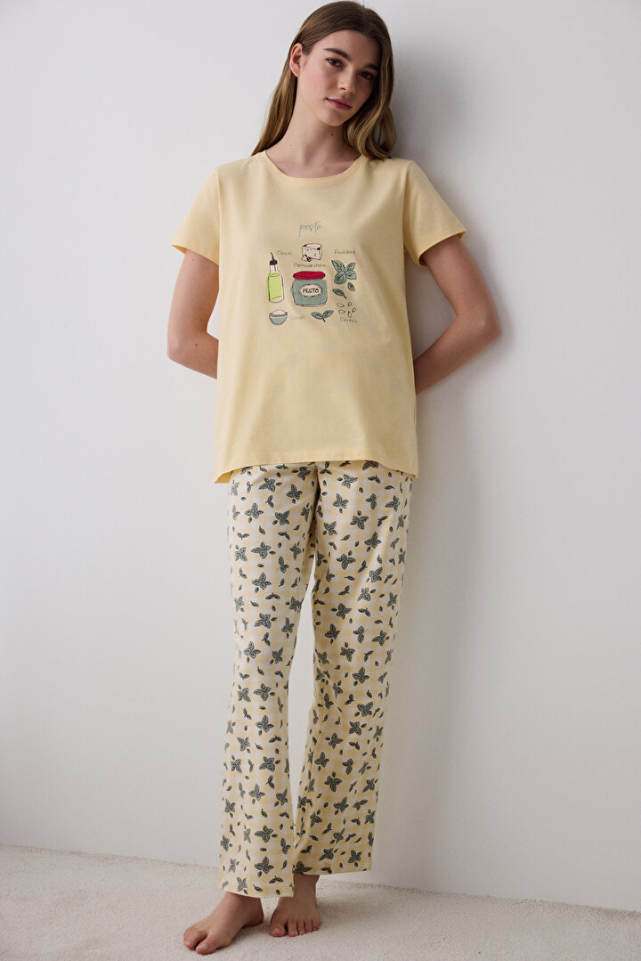 Pesto Sarı Pantolon Pijama Takımı - 1