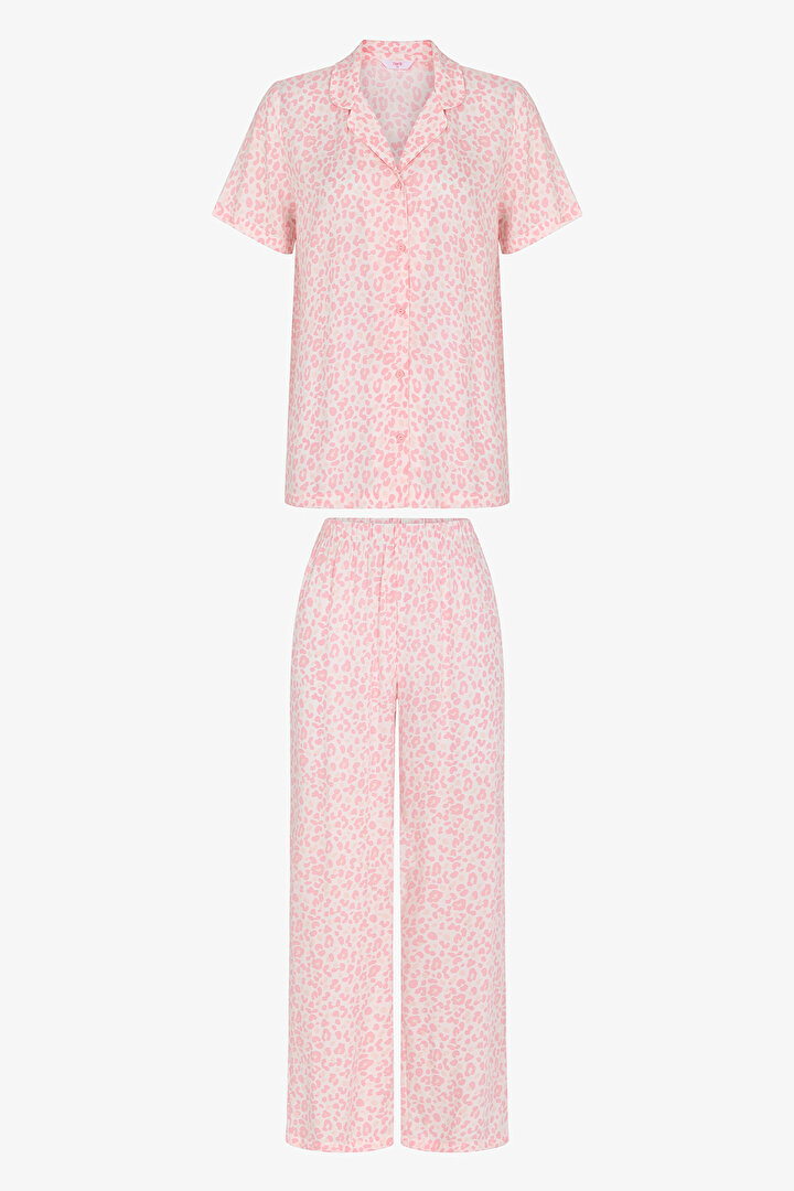 Pembe Pink Leopard Gömlek Pantolon Pijama Takımı - 1