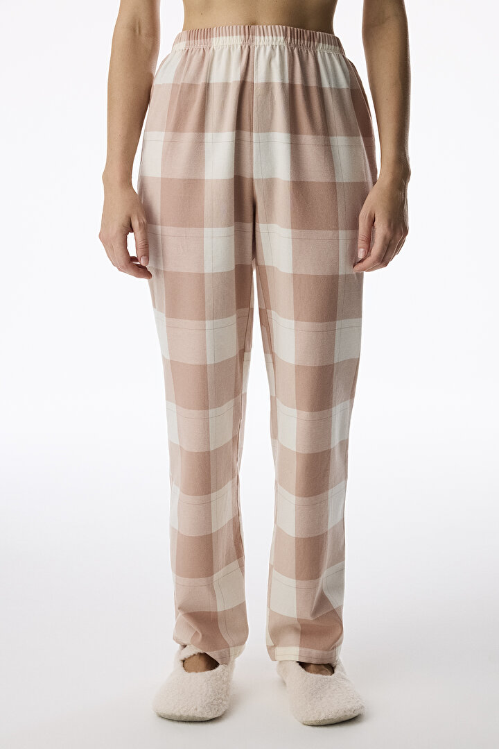 Bej Quinn Checked Flanel Ekoseli Pijama Altı - 1