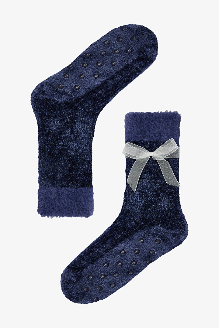 Navy Blue Velvet Slippers - 1