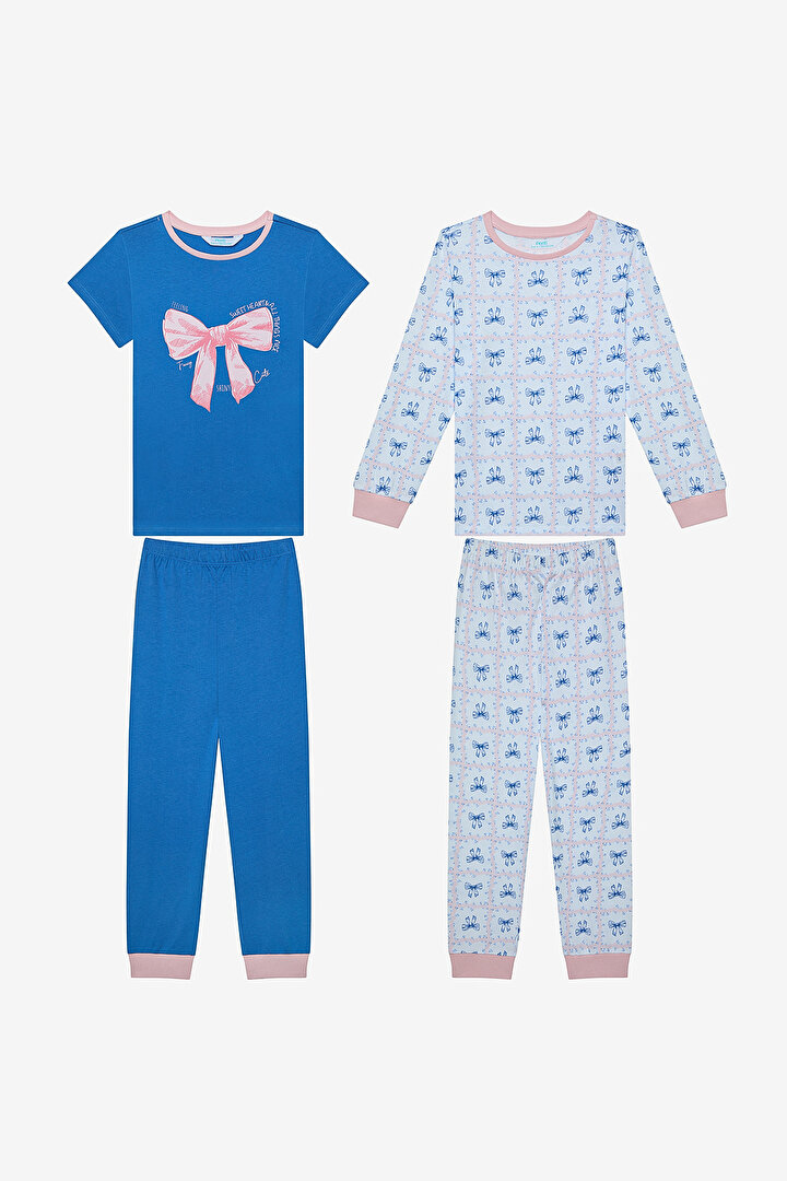 Kız Çocuk Bow & Rose 2li Çok Renkli Pijama Takımı - 1