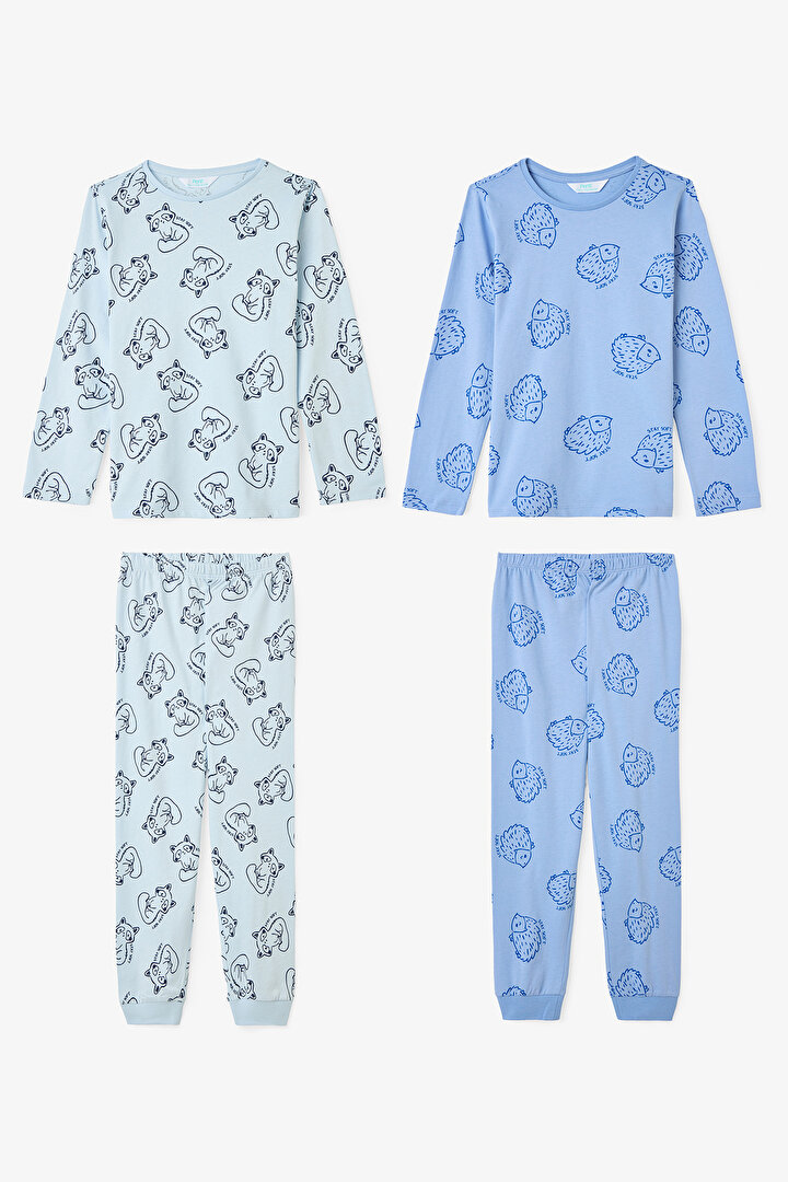 Boys Hedgehog Patterned 2-Piece Cotton Pajama Set - 1