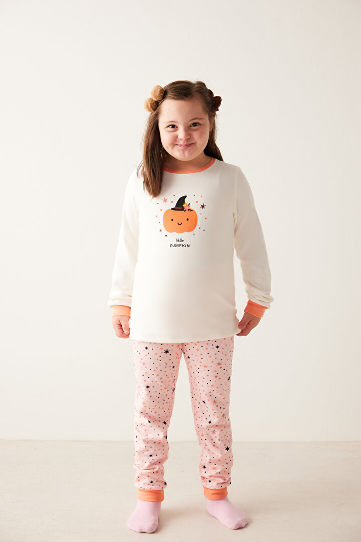 Kız Çocuk Balkabağı Baskılı Termal Pijama Takımı - 2