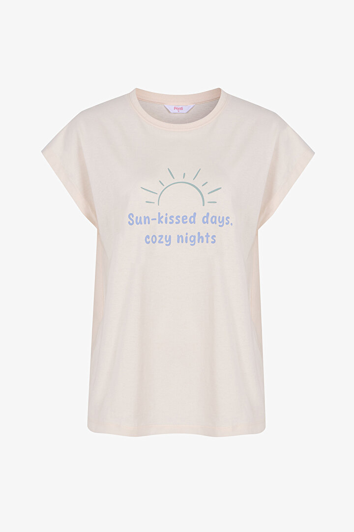 Bej Sun Kissed Tişört Pijama Üstü - 1