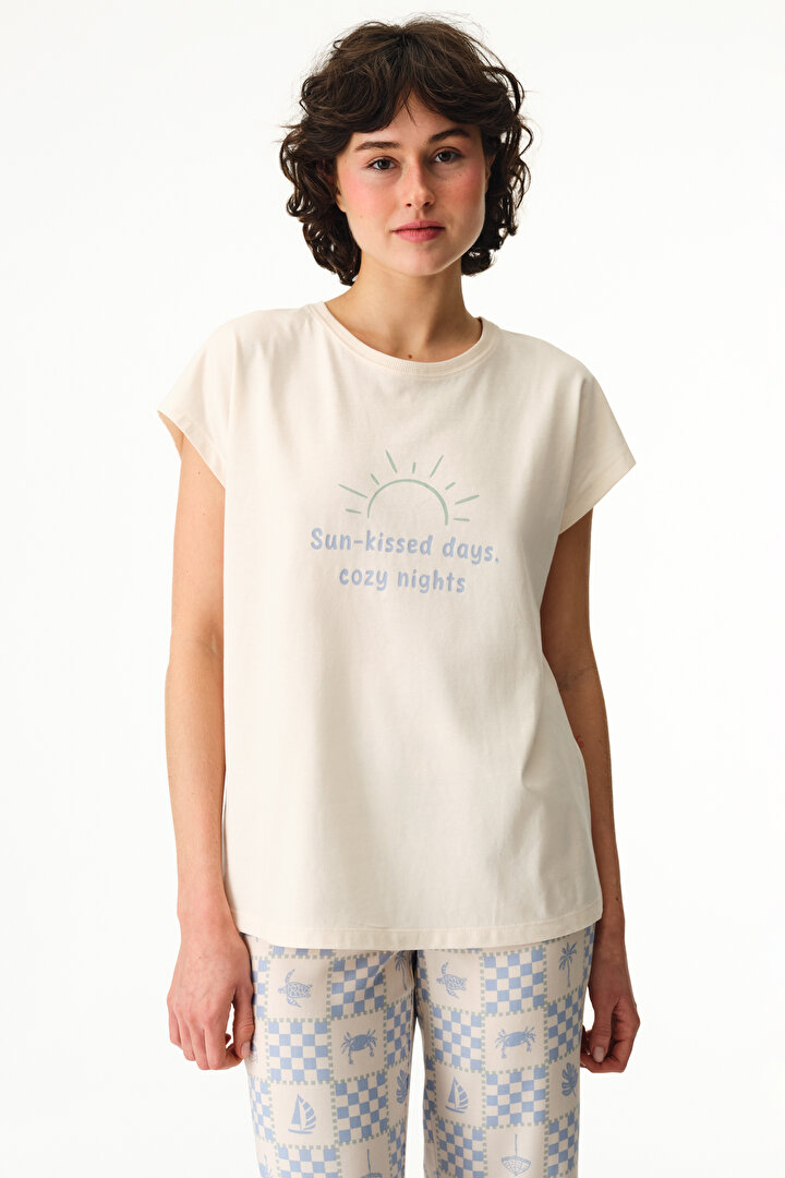 Beige Sun Kissed T-Shirt Pajama Top - 2