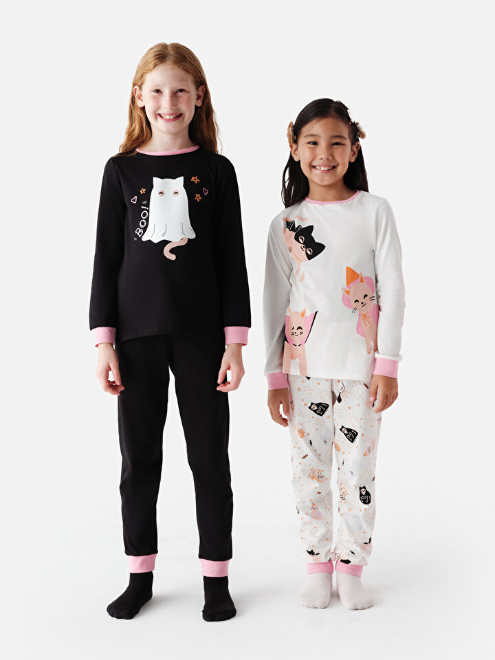 Kız Çocuğu Kedi Desenli 2 li Pijama Takımı - 1