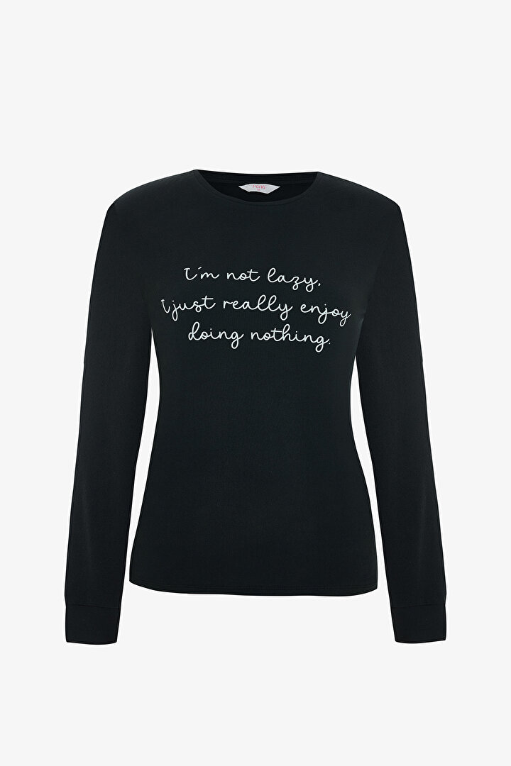 Siyah Lazy Pantolon Pijama Takımı - 2