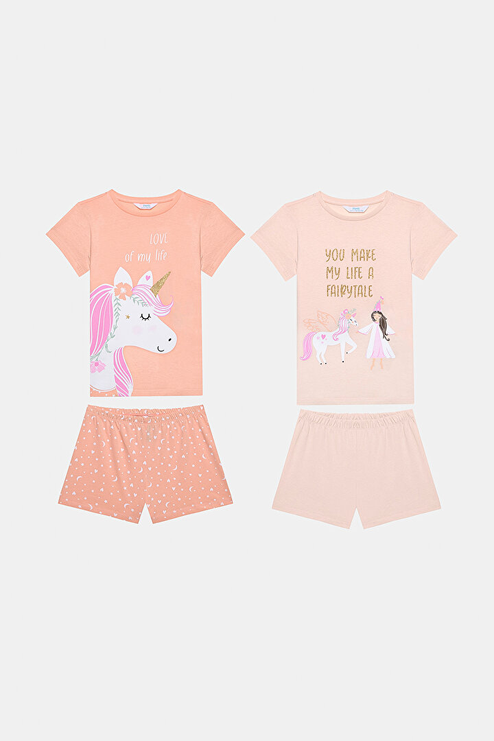 Kız Çocuk Sparkle 2li Çok Renkli Pijama Takımı - 1