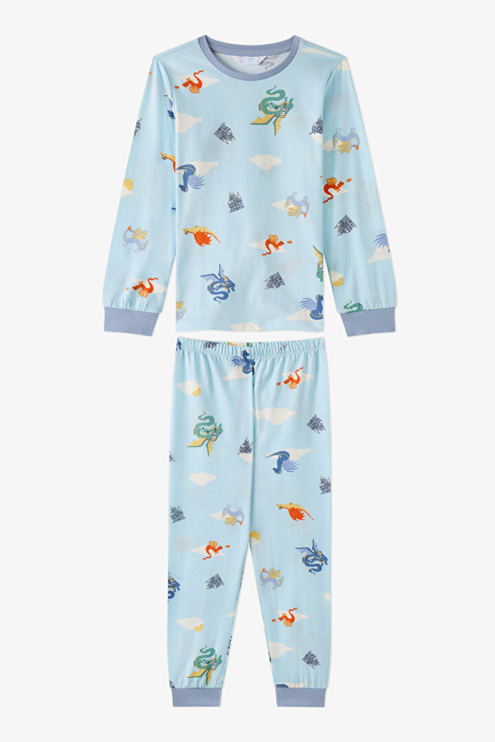 Boys' Blue Mini Dragon Riders Long Sleeve 2 Pack Pyjama Set - 2