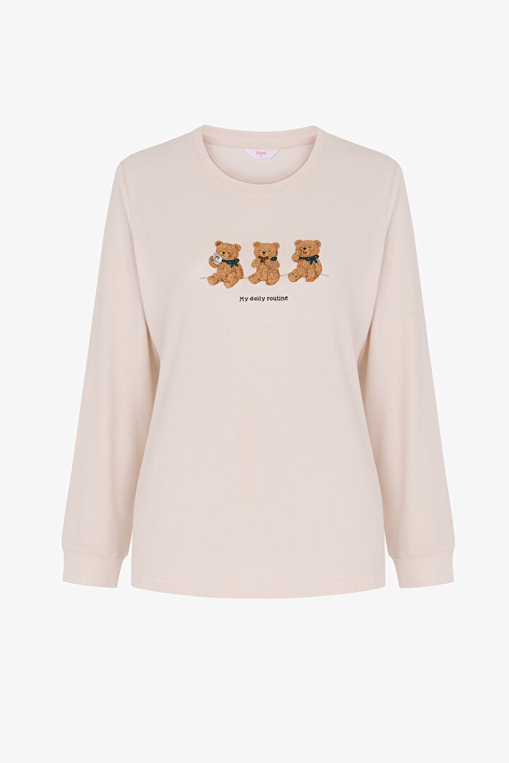 Ecru Daily Routine Bear Print Long Sleeve Pyjama Top - 1