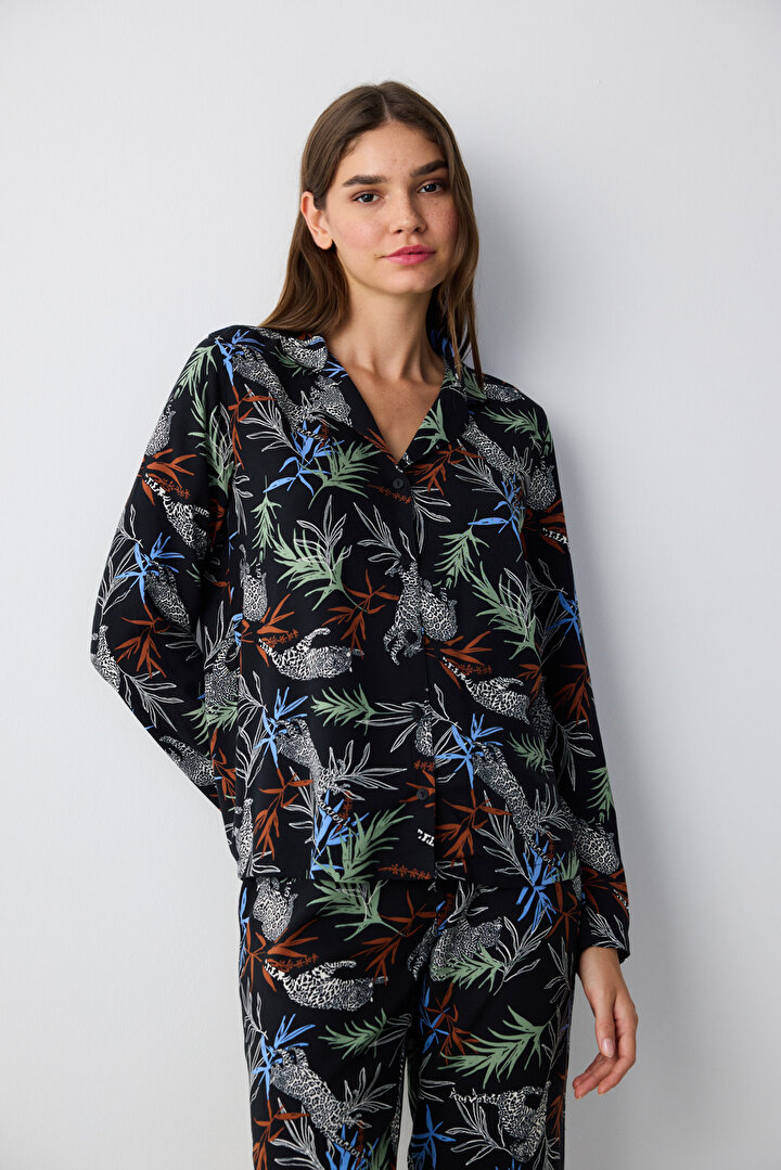 Çok Renkli Dark Front Pantolon Pijama Takımı - 1