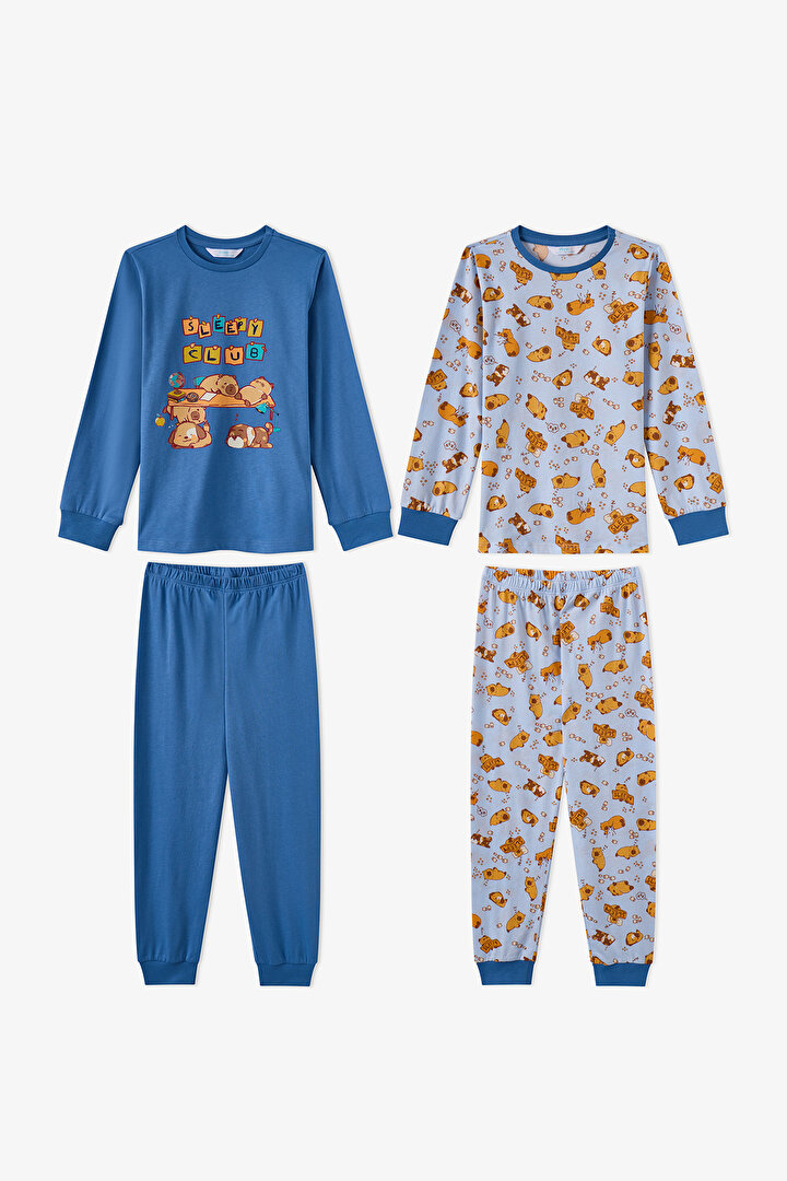 Erkek Çocuk Mavi Sleepy Club Uzun Kollu Pamuklu 2'li Pijama Takımı - 1