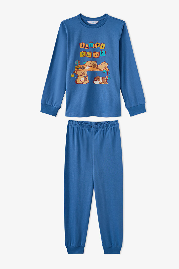Erkek Çocuk Mavi Sleepy Club Uzun Kollu Pamuklu 2'li Pijama Takımı - 2