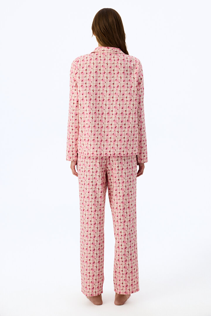 Açık Pembe Floral Garden Ekoseli Uzun Kollu Gömlek Pantolon Pijama Takımı - 2
