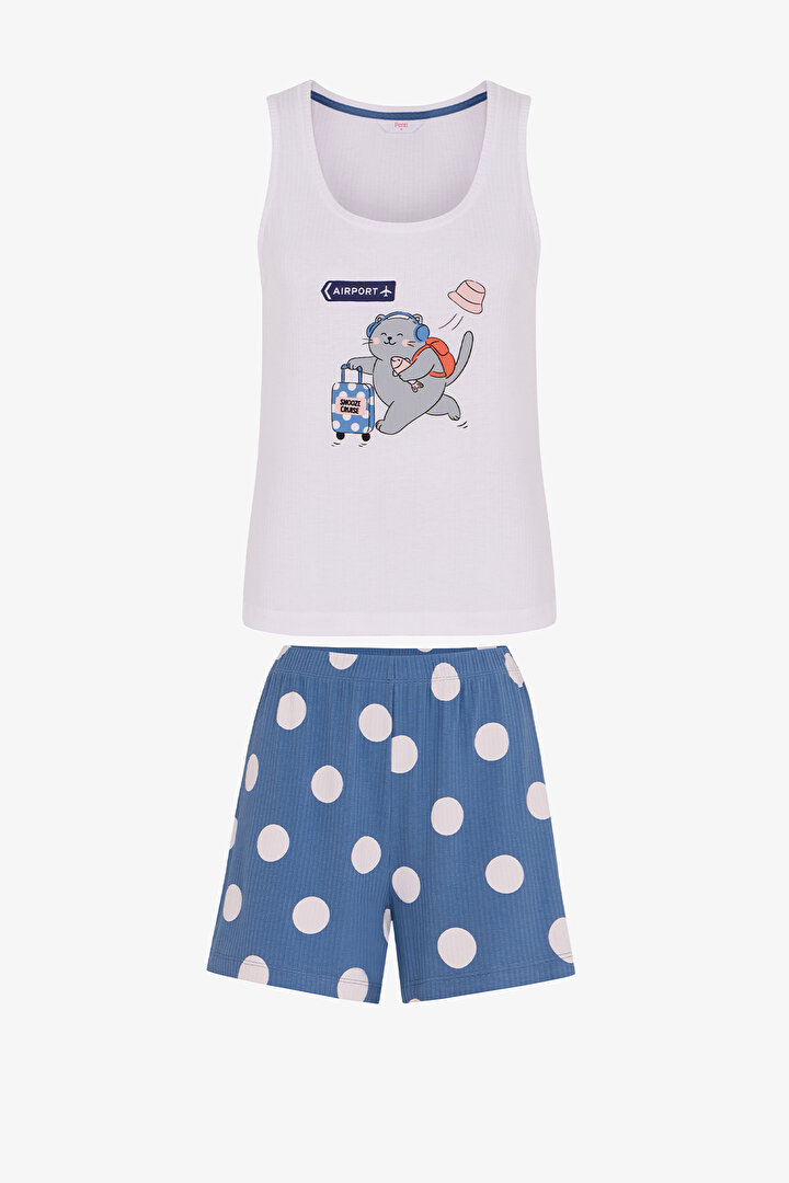 Mavi Snooze Cruise Kedi Desenli Şort Pijama Takımı - 1