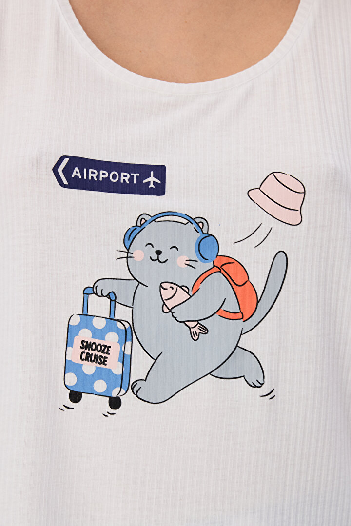 Mavi Snooze Cruise Kedi Desenli Şort Pijama Takımı - 2