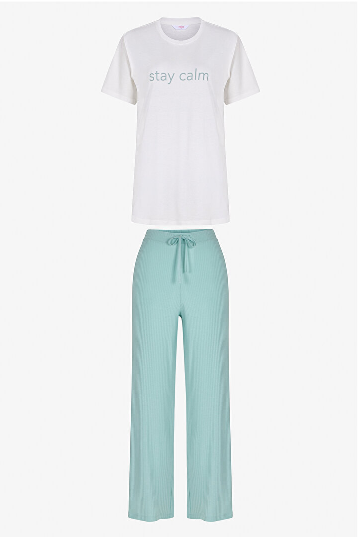 Mint Yeşili Mama Stay Calm Pantolon Pijama Takımı - 1