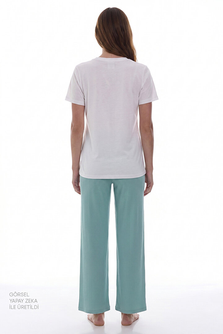 Mint Green Mama Stay Calm Slogan Patterned Short-Sleeve Pyjama Set - 2