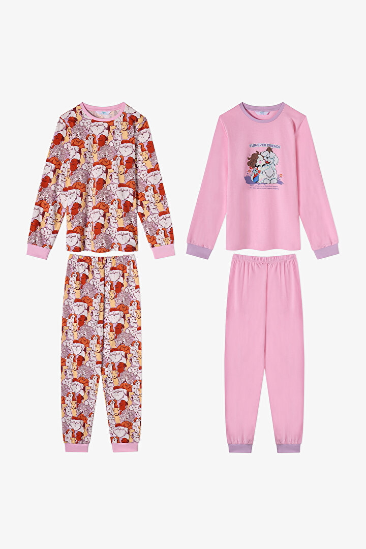 Girls' Pink Fur-Ever Friends Long Sleeve 2 Pack Pyjama Set - 2