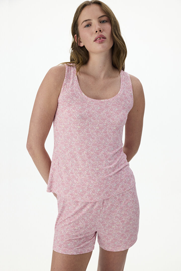 Pembe Bloom Şort Pijama Takımı - 1