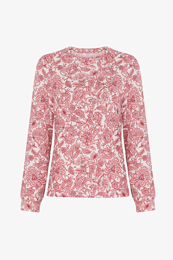 Pembe Countryside Baskılı Çiçekli Uzun Kollu Tişört Pijama Üstü - 2