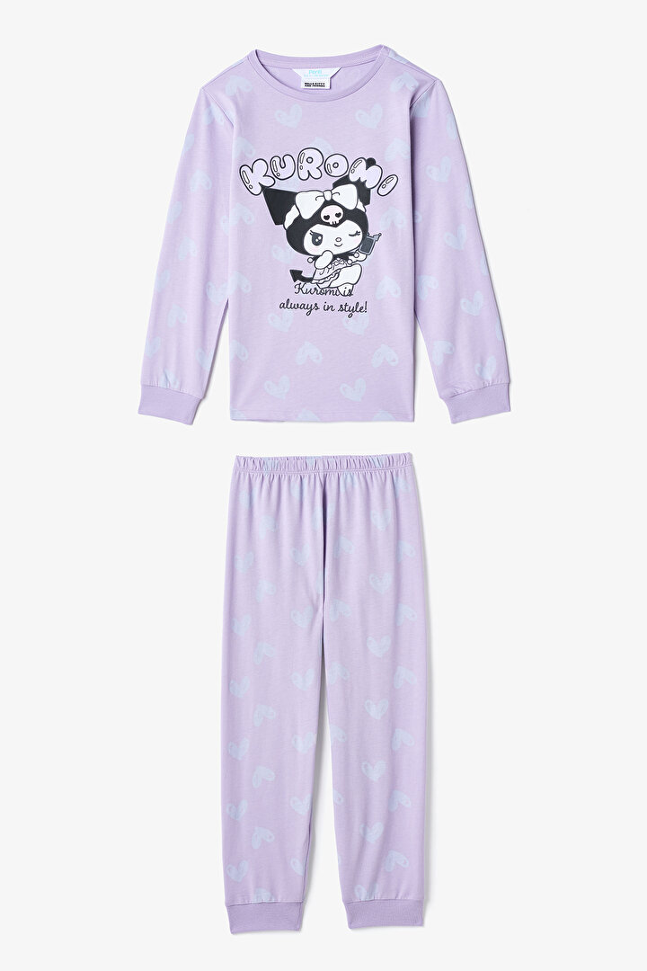 Lila Kız Çocuk Kuromi Uzun Kollu Pijama Takımı - 1
