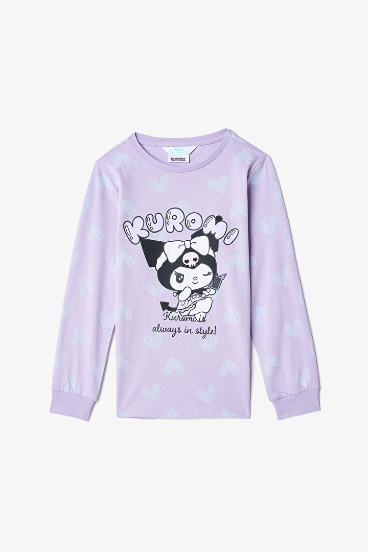 Lila Kız Çocuk Kuromi Uzun Kollu Pijama Takımı - 2
