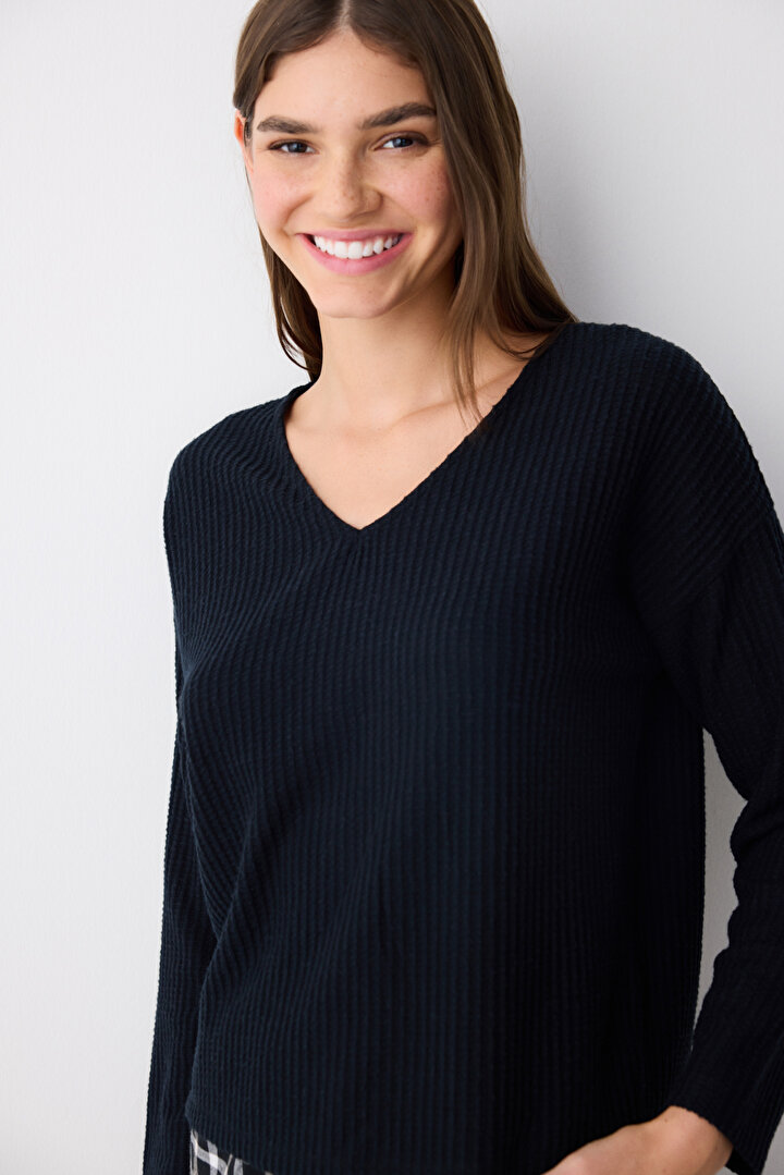 Alia Dark Black Sweatshirt PJ Top - 2