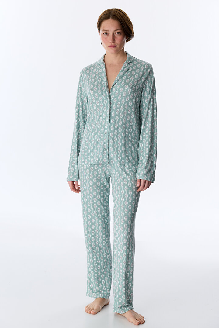 Açık Yeşil Alia Green Gömlek Pantolon Pijama Takımı - 1