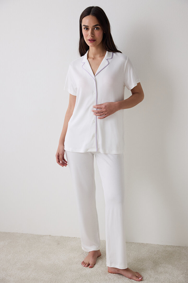 Lana Solid Shirt Off White PJ Set - 1