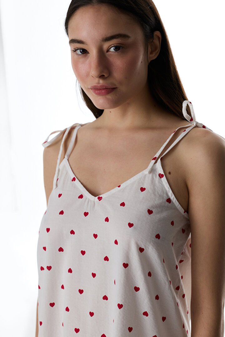 Kırık Beyaz Red Hearts Gecelik - 2