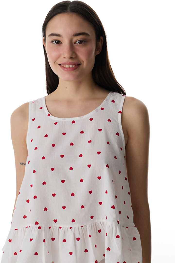 Kırık Beyaz Red Hearts Atlet Pijama Üstü - 2