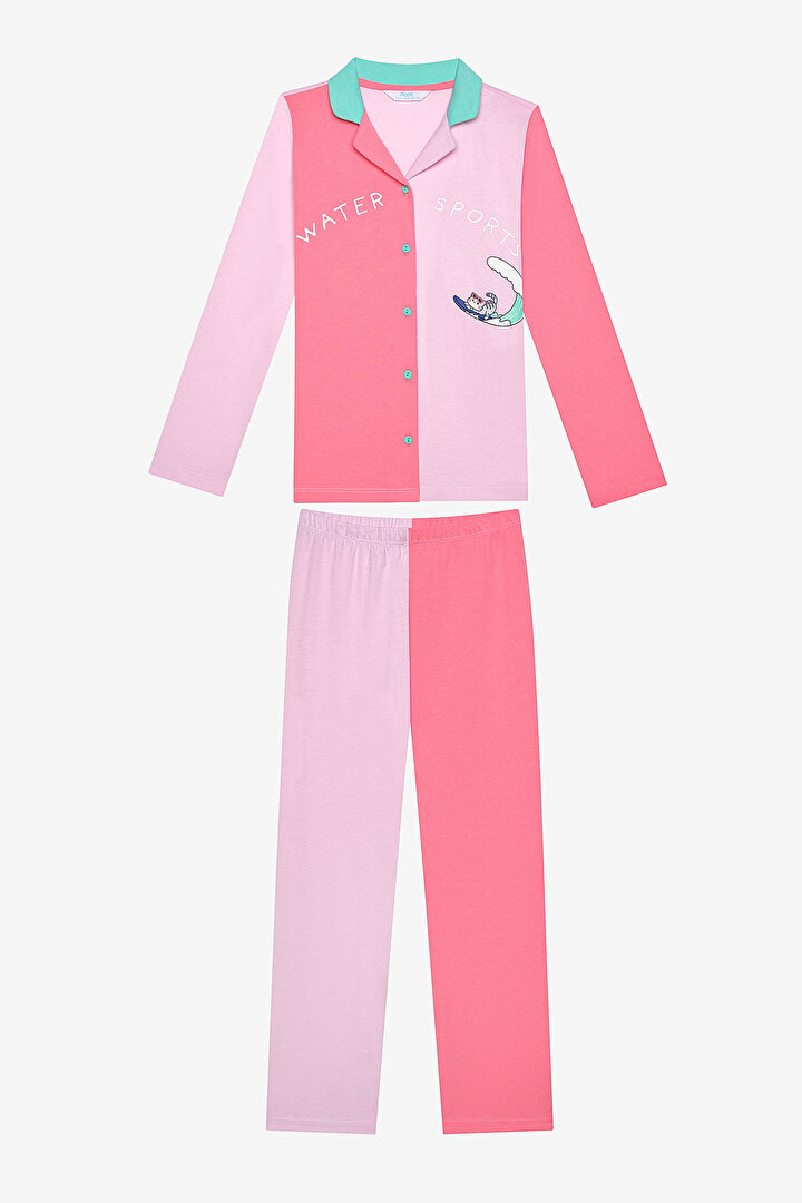 Girls Colorful Shirt White PJ Set - 1