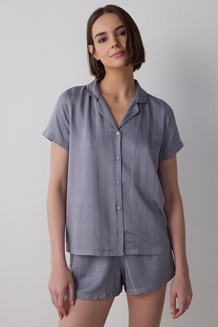 Chloe Saten Shirt Short Grey PJ Set - 1