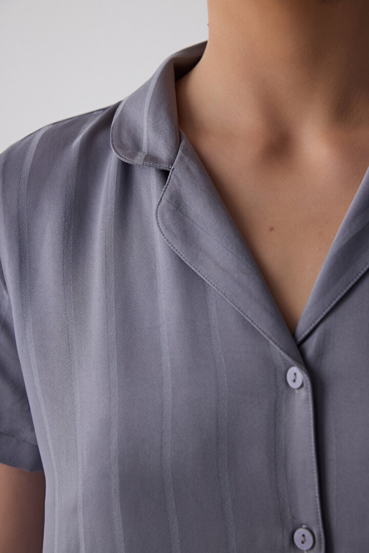 Chloe Saten Shirt Short Grey PJ Set - 2