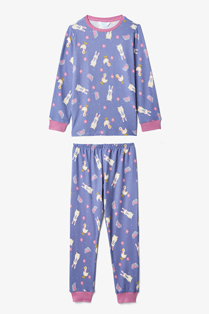 Indigo Kız Çocuk Rabbit Tavşan Desenli Pijama Takımı - 1