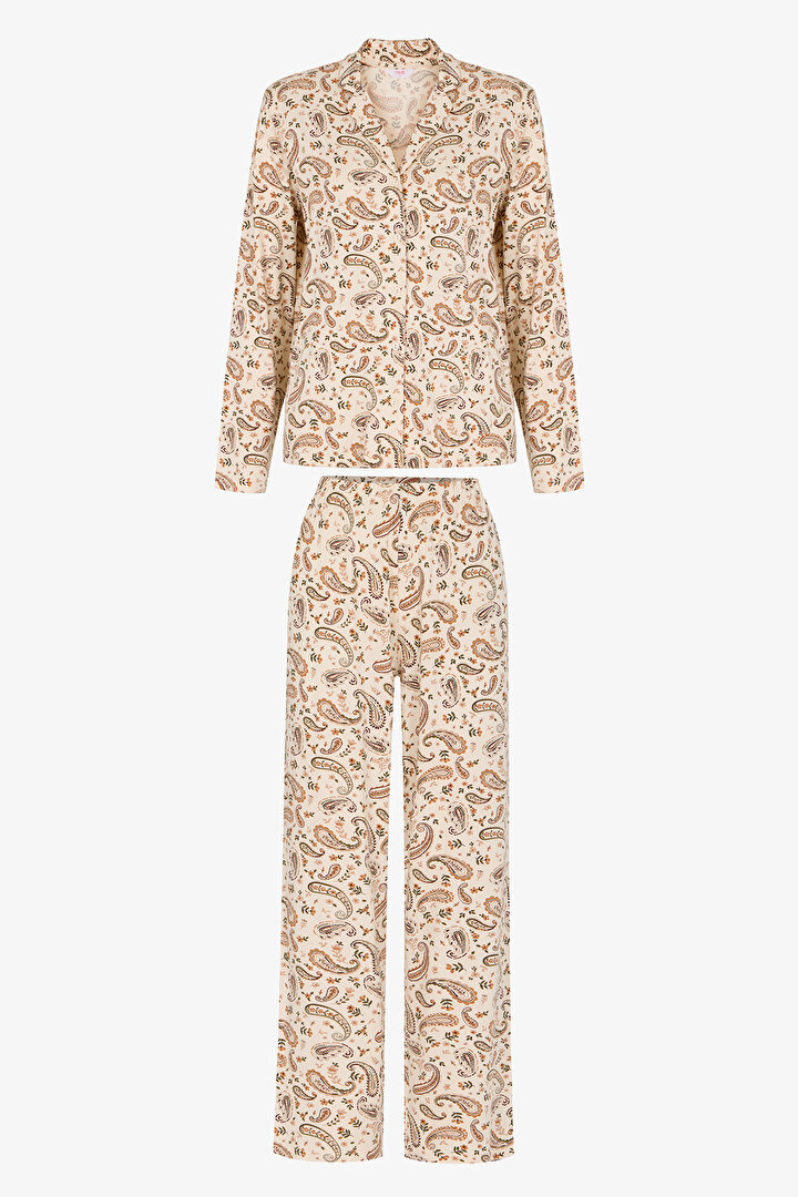 Ecru Margot Printed Paisley Long Sleeve Shirt & Trouser Pyjama Set - 1