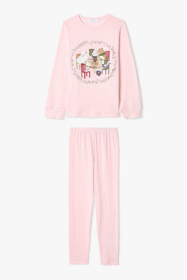 Dusty Rose Girls Striped Printed Pajama Set - 1