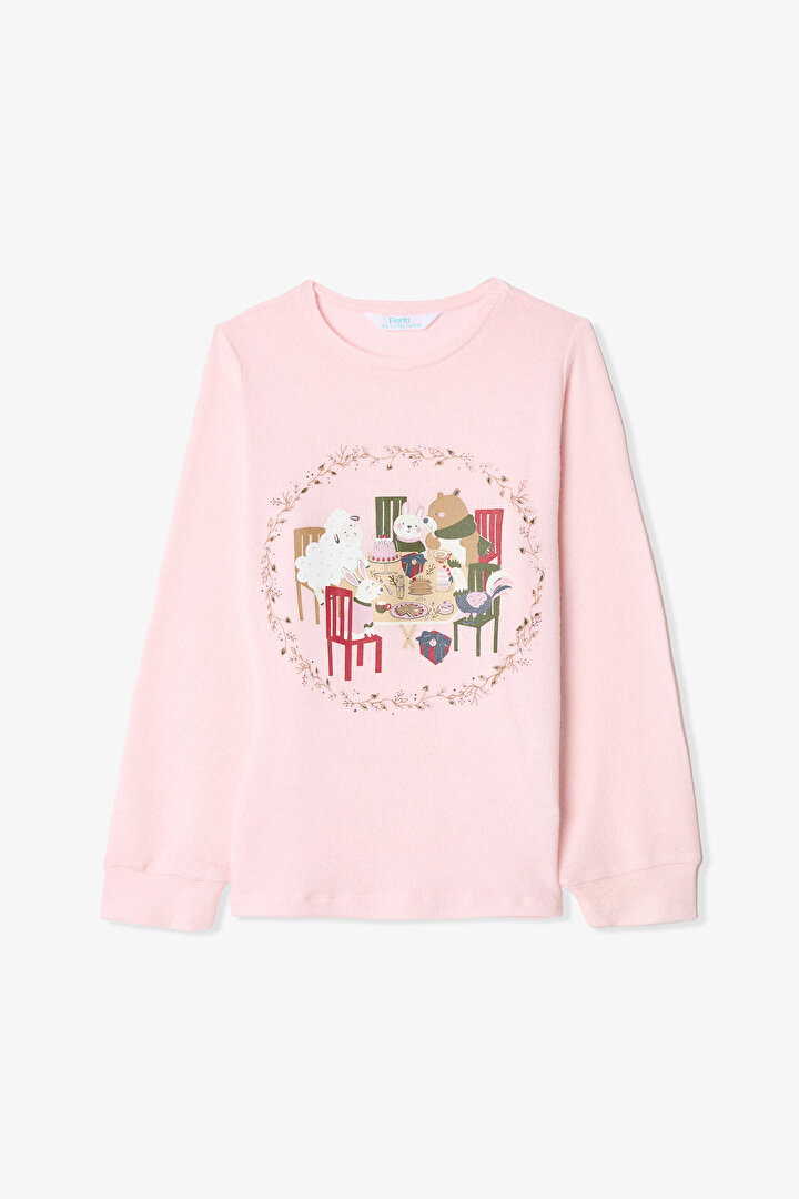 Dusty Rose Girls Striped Printed Pajama Set - 2