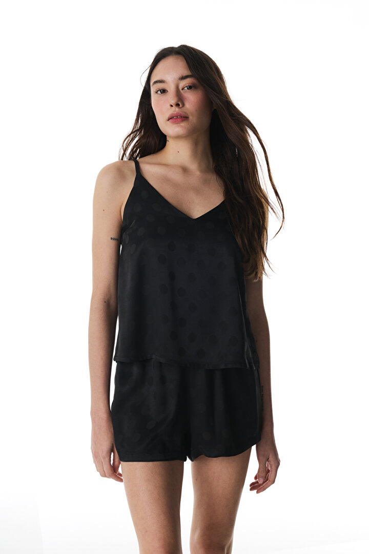 Black Lilah Satin Shorts Pajama Set - 1