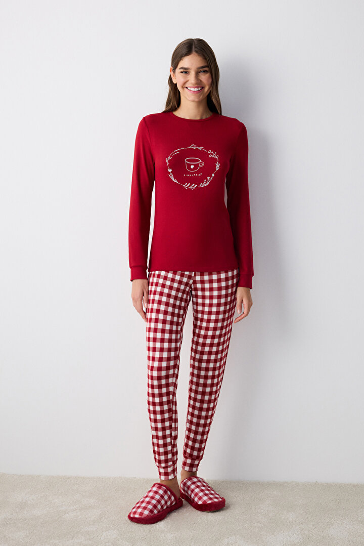 Coffee Time Red Thermal Pant PJ Set - 2