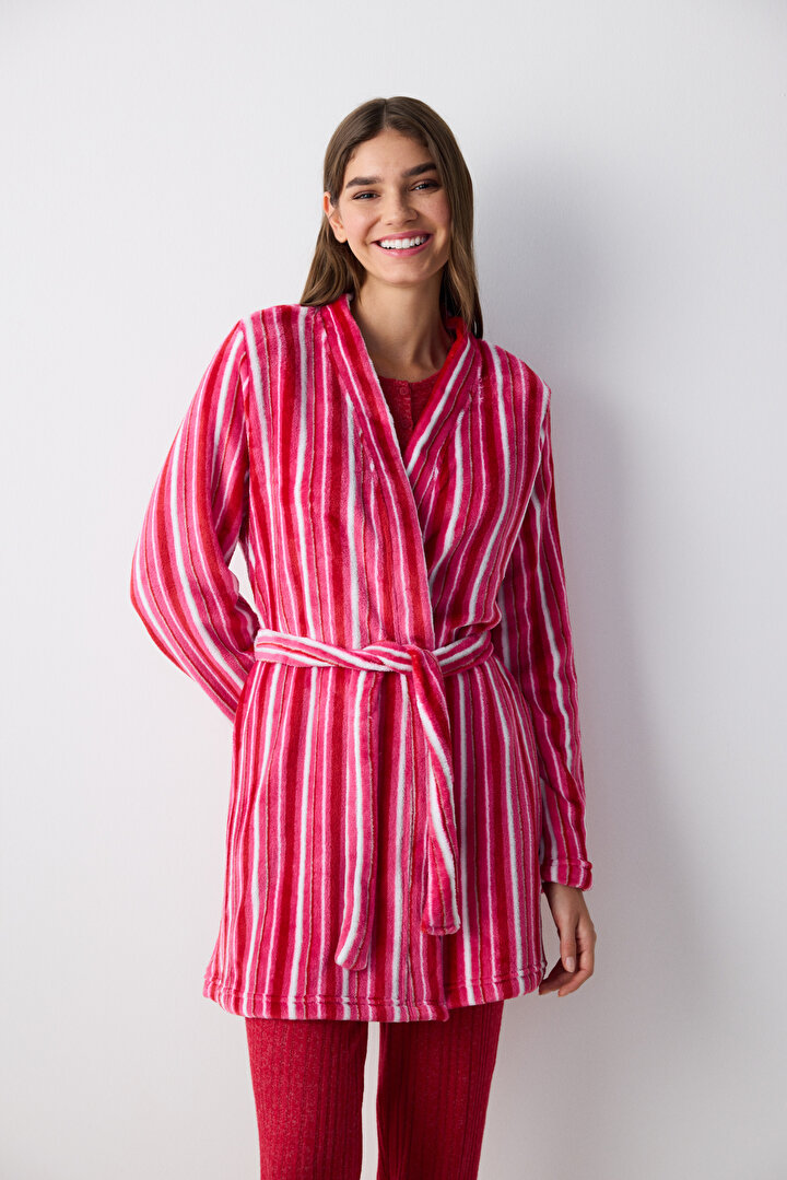 Soft Colorful Stripes Pink Robe - 1