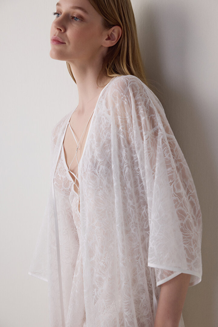 Bridal Lacy Off White Robe - 2