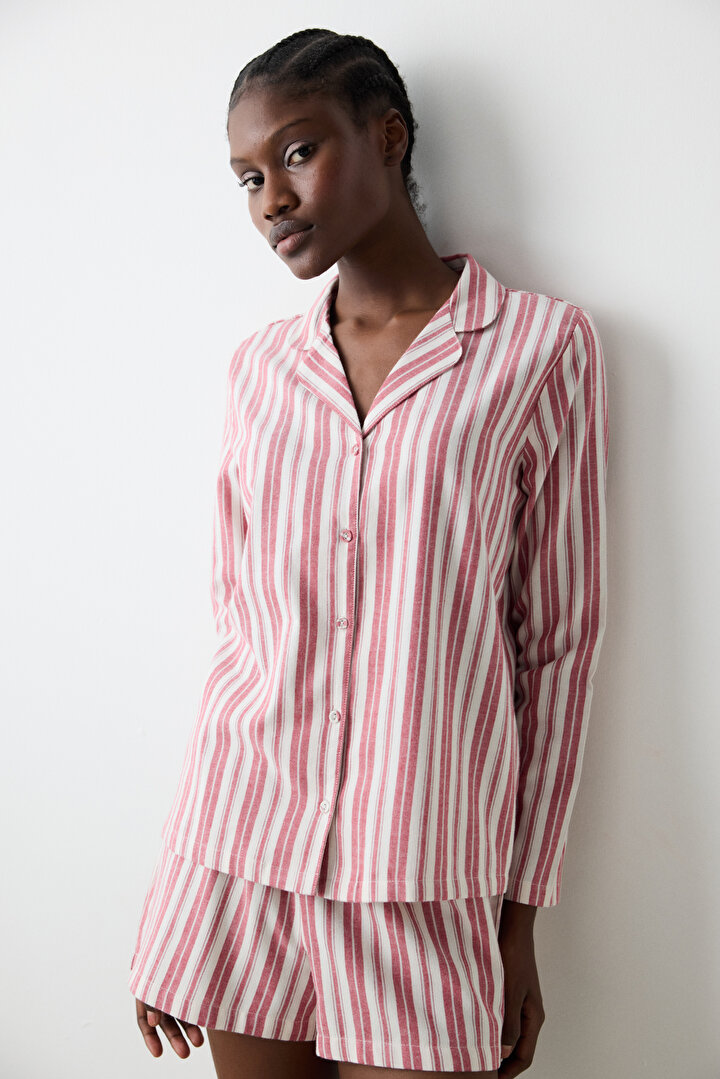 Aria Striped Red Shirt Pant PJ Set - 1